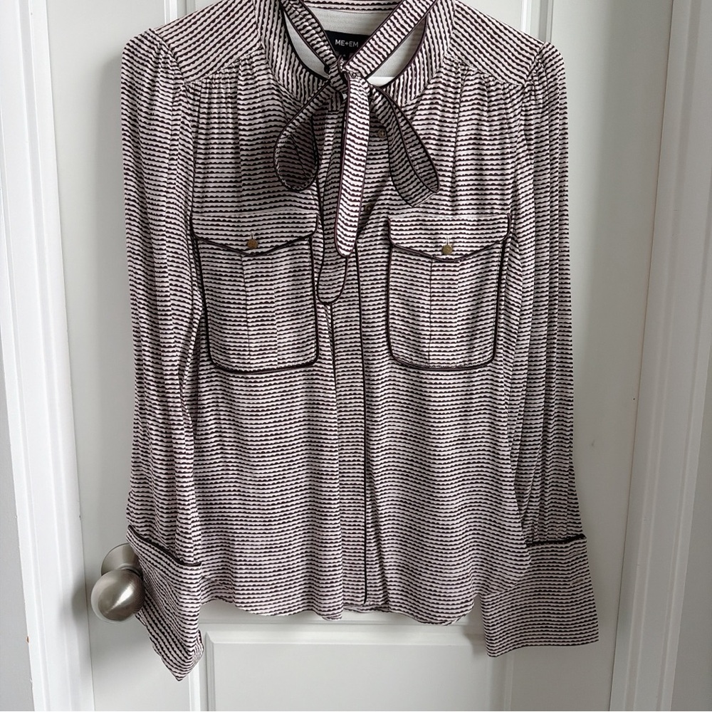ME+EM Burgundy and Cream Blouse